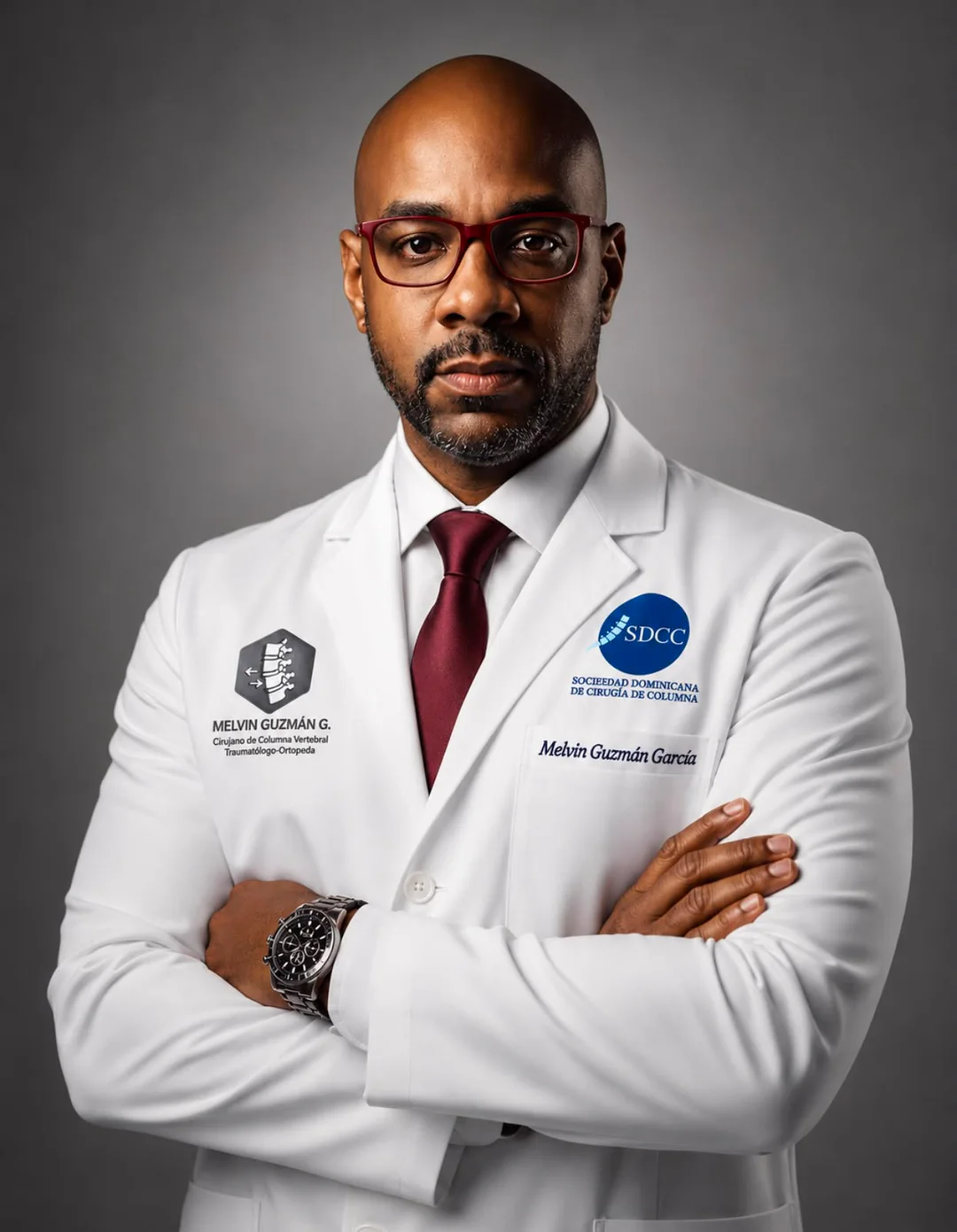 Retrato profesional del Dr. Melvin Guzmán G. con bata médica